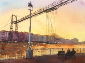 Acuarela, watercolor, Bilbao, Puente Colgante, Bizkaia