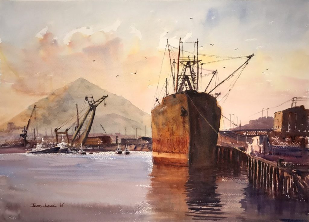 Bilbao, acuarela, watercolor, barco, ship